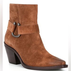 Antonio Melani Tabbie Oiled Suede Mid Heeled Western Buckle Booties